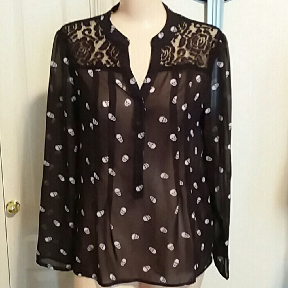 Sheer Black Skull Pattern Blouse - image 1